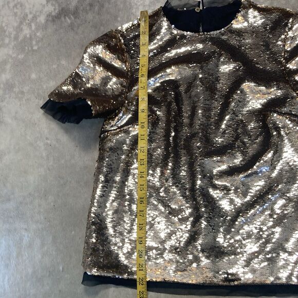 Rachel Zoe Blouse Women 6 Gold Sequin Flynn Mini Pailette Top Short Sleeve Disco - Picture 4 of 10